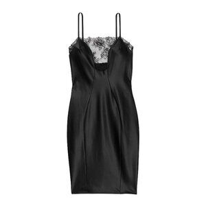 New! Victoria’s Secret Black Satin Rose Lace Mini Dress Size Large 54006